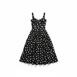 Cara Cara Midi Dress Women 16 Black White Dots Sleeveless Santiago Classic NWT
